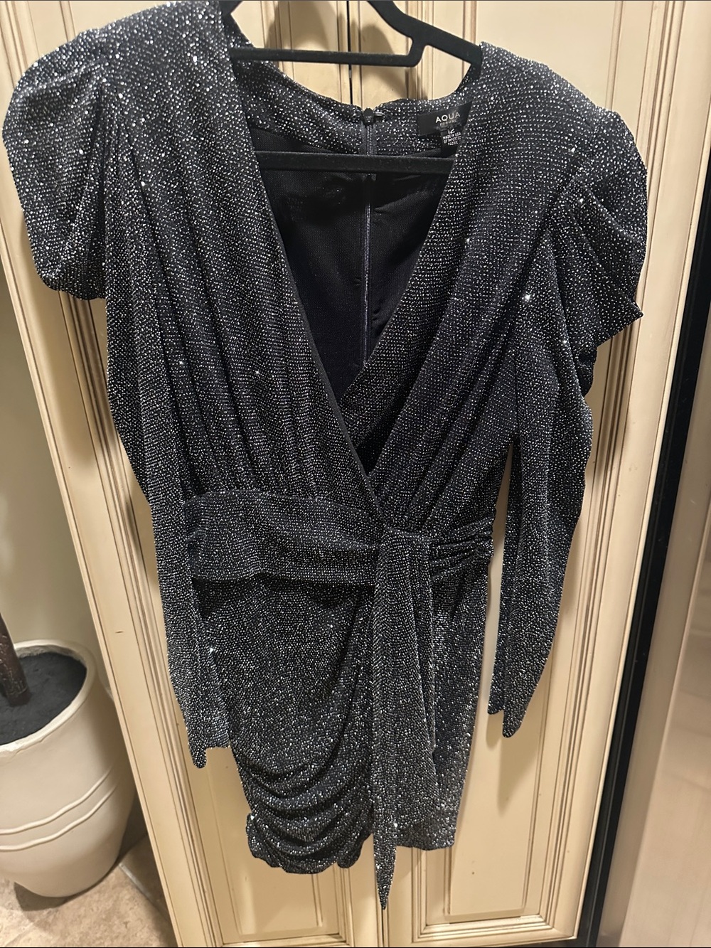 Aqua Sparkle Black Wrap Mini Dress